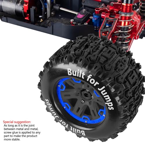 RC Truck Tires 1/8 17mm Hex RC Wheel Tires for 1/8 Monster Truck Tires Traxx as/Arrm a 6S/Summi t/ERveo/Redc at/HPI JLB Cheetah RC Off-Road etc,Hard Plastic Rubber Tyres,Blue&Black - color: Blue With Black（4PCS)