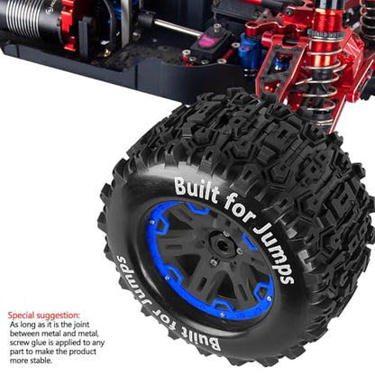 RC Truck Tires 1/8 17mm Hex RC Wheel Tires for 1/8 Monster Truck Tires Traxx as/Arrm a 6S/Summi t/ERveo/Redc at/HPI JLB Cheetah RC Off-Road etc,Hard Plastic Rubber Tyres,Blue&Black - color: Blue With Black（4PCS)