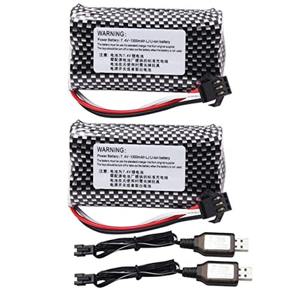 Blomiky 2 Pack 7.4V 1200mAh 8.88Wh Li-ion Rechargeable Battery with Black SM-3P Plug and Cable Replacment for Some Old Version RC Trucks / 1575 Battery 2