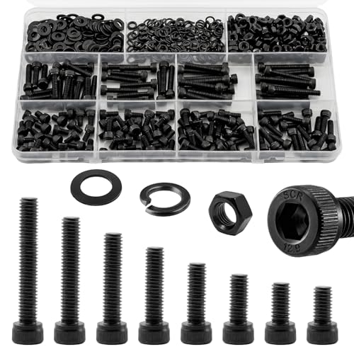 544Pcs UIETUIL M4 Hex Socket Head Cap Screws Kit, M4x6-30mm, 12.9 | M4x6/8/10/12/16/20/25/30mm Hex Socket Head Cap Bolts with Nuts & Washers, 12.9 Grade Alloy Steel, Anti-Rust for 3D Printer, - size: M4 Cap 12.9 - 544PCS