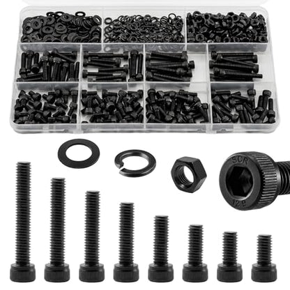 544Pcs UIETUIL M4 Hex Socket Head Cap Screws Kit, M4x6-30mm, 12.9 | M4x6/8/10/12/16/20/25/30mm Hex Socket Head Cap Bolts with Nuts & Washers, 12.9 Grade Alloy Steel, Anti-Rust for 3D Printer, - size: M4 Cap 12.9 - 544PCS