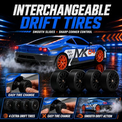 Liberty Imports RC Drift Car 1/24 2.4GHz 4WD Remote Control Sport Racing On-Road Vehicle with LED Light, Batteries and Drift Tires (Style 7) - style: Blue