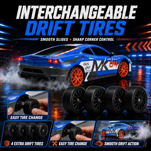 Liberty Imports RC Drift Car 1/24 2.4GHz 4WD Remote Control Sport Racing On-Road Vehicle with LED Light, Batteries and Drift Tires (Style 7) - style: Blue