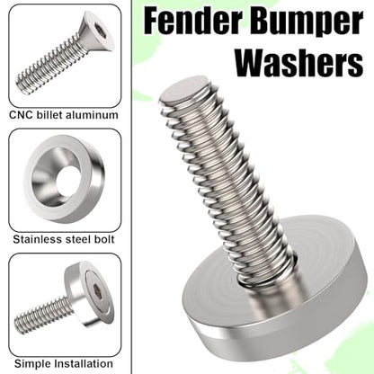 20 PCS Engine Dress Up Kit, CNC Finishing Fender Bumper Washers (Sliver) | M6 Aluminum Engine Bay Dress Up Kit, Fender Bolts for Trunk License Plate Frame - color: 20 pcs Silver