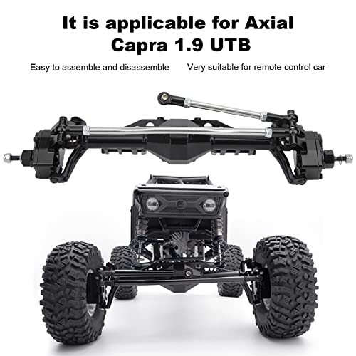 Remote Control Crawler Metal Front Portal Axle Assembly for Axial Capra 1.9 UTB RC Car with Aluminum Alloy Hardened Steel Bearing Steering Rod (Black Red)