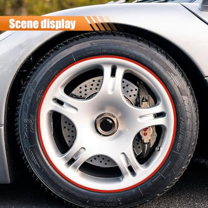 16PCS 17''-19'' Reflective Wheel Rim Stripe Decal Sticker, Vinyl Anti-Scratch Night Safety Warning Stripe Sticker, Water-Resistant Vehicle Exterior Tire Body Decal for Car Bicycle (Red) - color: Red