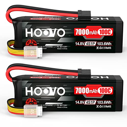HOOVO 4S 14.8V LiPo Battery 7000mAh 100C RC Battery Metal Plates Compatible for X-Maxx RC Truck Tank RC Car Racing Hobby (2 Pack)