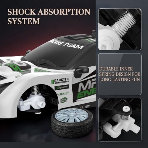 RC Drift Car Remote Control Car 2.4GHz 1:24 Scale 4WD 15KM/H High Speed Model Vehicle LED Lights Drifting Tire Racing Sport Toy for Adult Boys Girls Kids Gift 2Pcs Rechargeable Batterie - color: White