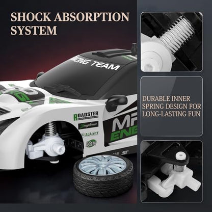 RC Drift Car Remote Control Car 2.4GHz 1:24 Scale 4WD 15KM/H High Speed Model Vehicle LED Lights Drifting Tire Racing Sport Toy for Adult Boys Girls Kids Gift 2Pcs Rechargeable Batterie - color: White