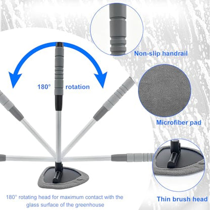 Windshield Cleaning Tool, Auto Window Cleaning Kit with 4 Reusable Microfiber Pads & Extendable Handle, Portable Windshield Cleaner Rotating Head Glass Wiper for Most Cars (Gray) - color: Gray