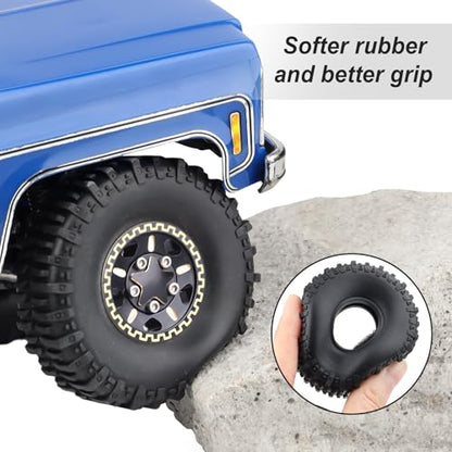 HobbyPark Brass 1.0 Beadlock Wheels and Tires for TRX4M Upgrades Axial SCX24 1/24 RC Crawler Replacement Parts, Set of 4 (Type C) - style: Type C