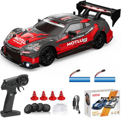 1:24 Scale RC Drift Car 4WD 2.4GHz 30KM/H High Speed Racing Sport Toy Car with LED Lights, Racing and Drift Wheels (8601-Red) - color: 8601-red