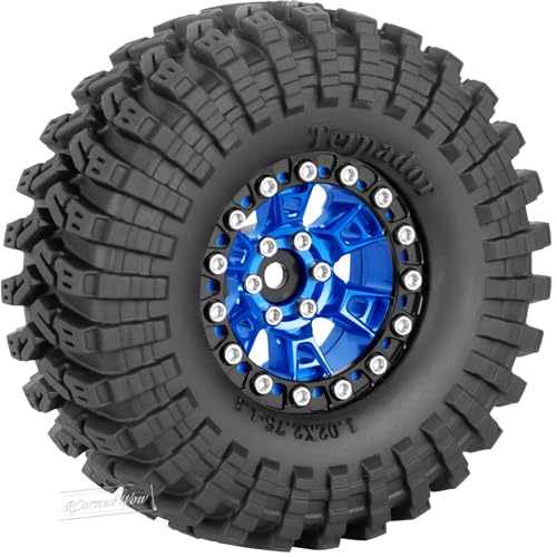 RC 1.3 Beadlock Wheels and Tires Single & Dually for 1/18 TRX4M Ascent-18,1/24 SCX24 FCX24 RC Crawler Car,Aluminium & Brass 1.3 Rims w/All Terrain Rubber Tire,4pcs,Navy Blue w/Black - color: Navy Blue(4pcs)