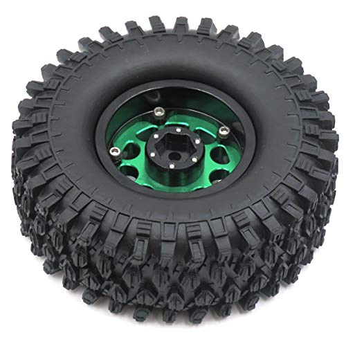 HOBBYSOUL RC Height 108mm/4.25inch Tires Mounted 1.9inch Beadlock Wheels Rims Green Black Color for 1/10 1/12 RC Mud Crawler Truck Axial SCX10 90046 RC4WD D90 TF2 Tamiya CC01,(2-Pack, Assembled)