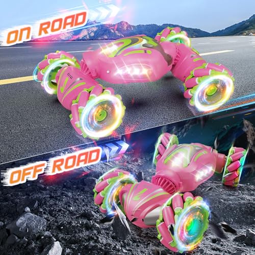 Nicella Remote Control Car, Pink RC Cars for Girls, Gesture Stunt with Light & Music, 4WD, 360° Rotating, 2.4Ghz Remote Control Car Toys, Birthday Gift for Kids Age 6+ (Grey) (Pink) - color: Pink