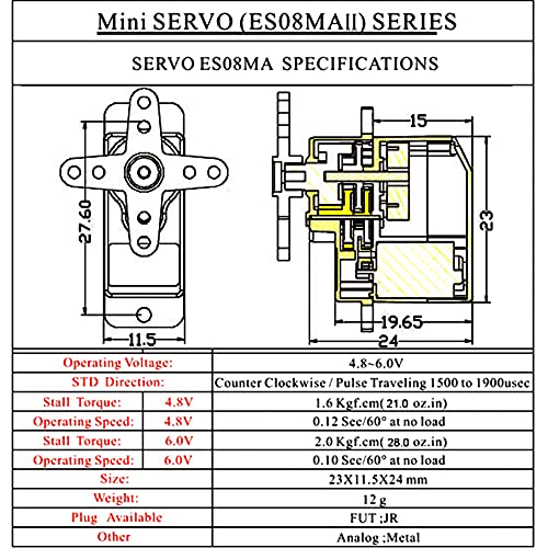 INJORA Emax ES08MAII 12g Analog Metal Gear Servo for 1/24 Axial SCX24 - size: 1PCS