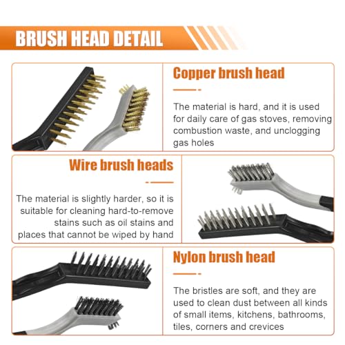 6PCS Wire Brush Set – Brass, Stainless Steel & Nylon Bristles Scrub Brush for Cleaning Rust, Welding Slag and Paint Removal – Curved Handle Small Metal Cleaning Brushes for Car Detailing Home (Style1) - style: Style1