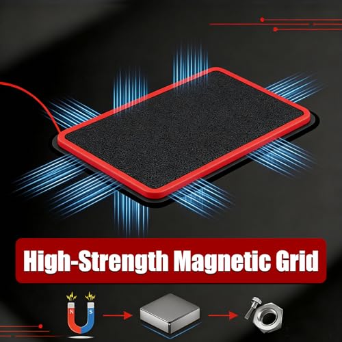 TRULYWIN 4-Pack Magnetic Tool Mat with Pickup Pen, 360° Mirror & Glue Gloves, Parts Holder for Garage/Workshop/Auto Repair – Organize Wrenches, Screws, Bolts, Nuts & Small Metal Parts