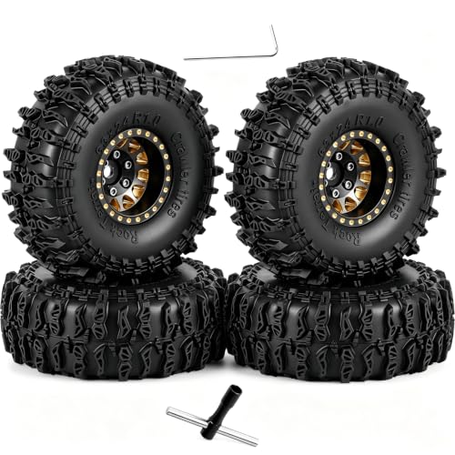 RC 1.0" Beadlock Wheels and Tires for RC Crawler 1/18 TRX4M,1/24 SCX24,Brass 1.0 Beadlock Wheels RC Rims w/ 1.0 Beadlocks Tires Soft Sticky Rubber Tires,4pcs,Style B - style: Style B(4pcs)