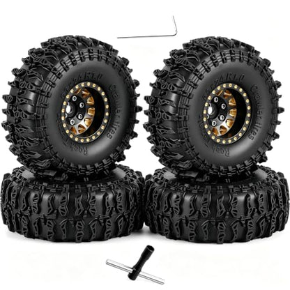 RC 1.0" Beadlock Wheels and Tires for RC Crawler 1/18 TRX4M,1/24 SCX24,Brass 1.0 Beadlock Wheels RC Rims w/ 1.0 Beadlocks Tires Soft Sticky Rubber Tires,4pcs,Style B - style: Style B(4pcs)