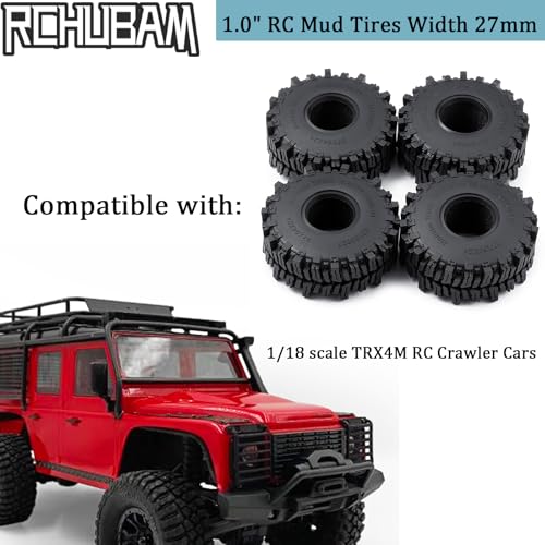 RCHUBAM 4Pcs 1.0" Rubber Tires for 1/18 TRX4M & Redcat Ascent-18 | 1.0" Tire,OD 64mm, W 27mm, ID 24mm