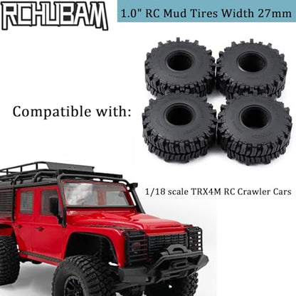 RCHUBAM 4Pcs 1.0" Rubber Tires for 1/18 TRX4M & Redcat Ascent-18 | 1.0" Tire,OD 64mm, W 27mm, ID 24mm