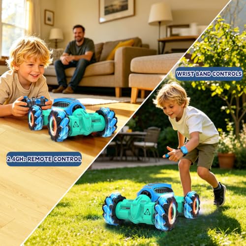Remote Control Car - RC Drift Car Gesture Sensing Toy Boy Age 6-8-12 Gifts | Gesture Sensing RC Stunt Car for Kids Toys 6 7 8 9 10 11 12 Year Old Boy Birthday Christmas Presents with Lights Music - color: Light Blue