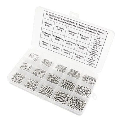 M2 M2.5 M3 Knurled Socket Head Cap Screws Nuts Flat Washers Kit | 304 Stainless Steel - size: M2M2.5M3