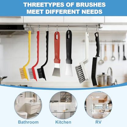 11Pcs V-Shaped Grout Cleaning Brush Set, with Stiff Bristles Crevice Cleaning Brush and Steel Scraper, Deep Cleaning Supplies for Cleaning Bathrooms, Kitchens, Tiles and Windows