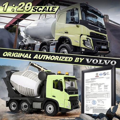 Double E Volvo FMX 1:20 RC Cement Mixer Truck - 360° Rotating Drum + 7 Realistic Sounds & LED Lights, 2.4GHz Anti-Interference for Multi-Vehicle Play - Construction Toy Adults - style: RC Mixer Truck