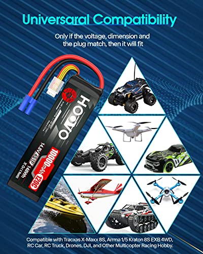 HOOVO 4S Lipo Battery 14.8V 10000mAh 120C RC Battery EC5 Plug 2 Pack | Soft case, for RC Cars, Drones, DJI, FPV, RC Plane, Racing Hobby - style: 4S 10000mAh Lipo Battery EC5
