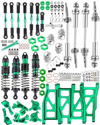 Upgrades for 1/10 Rustler/Slash/Stampede 4x4,RC Shocks&Steel Drive Shaft CVD&Adjustable Turnbuckles Camber Links&A Arm&Caster Block,Steering Blocks,Stub Axle Carriers,Wheel Hex&Hex Hub,Green