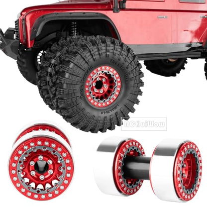 RC 1.9" Beadlock Wheels and Tires for 1/10 RC Crawler SCX10 90046 AX103007 TRX4 TRX6 VS4-10 Red cat Gen8 7 MST CFX RC 4WD D90,Dually 1.9 Beadlock Wheels Aluminum Rims Rubber Tires,Red - color: Red(4pcs)