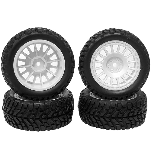 4PCS 75mm Rubber Tyres Tires with Foam Inserts and Plastic Wheel Rims 12mm Hex for 1/10 On-Road RC Drift Touring Car 1/14 1/16 1/18 Rally Car Replacement Parts(White) - color: White