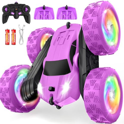 Remote Control Car, Outdoor Toys RC Cars for Kids Ages 6-12, 4WD Double Sided Stunt Vehicle with Upgraded USB-C Modular Batteries, 5 6 7 8 9 10+ Year Old Boy Birthday Purple - color: Purple