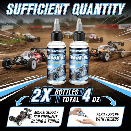 2 Bottles Racing Silicone Shock Oil 20WT 200CST | RC Car Shock Oil for Lubricating R/C Radio Controlled Cars and All Types of Vehicles, RC Shock Oil, Does Not Evaporate