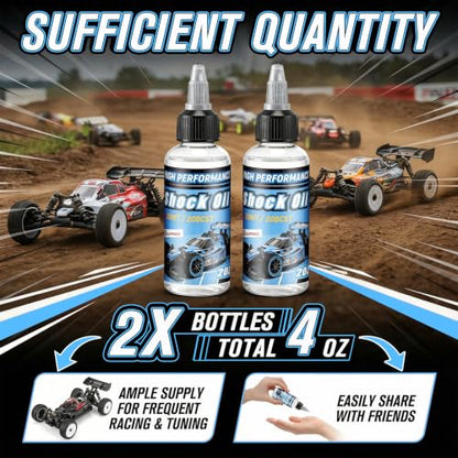 2 Bottles Racing Silicone Shock Oil 20WT 200CST | RC Car Shock Oil for Lubricating R/C Radio Controlled Cars and All Types of Vehicles, RC Shock Oil, Does Not Evaporate