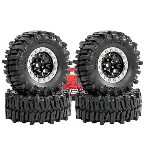 REDSPIDER RC 1.3inch Beadlock Wheels and Crawler Tires 64mm * 26mm Mud Slingers X Super Soft Sticky Tyres For RC 1/24 1/18 Scale Crawler TRX4M SCX24 FCX24 FCX18 (Black) - color: Black