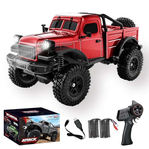 RC Pickup Truck, C8813 Dodge Pickup, 1:18 Scale All Terrain Remote Control Crawler, 2.4 GHz 4WD Off-Road Rock Car with Alloy Frame, Shock Absorber, 45°Climbing Gifts for Teens Beginners - color: Red