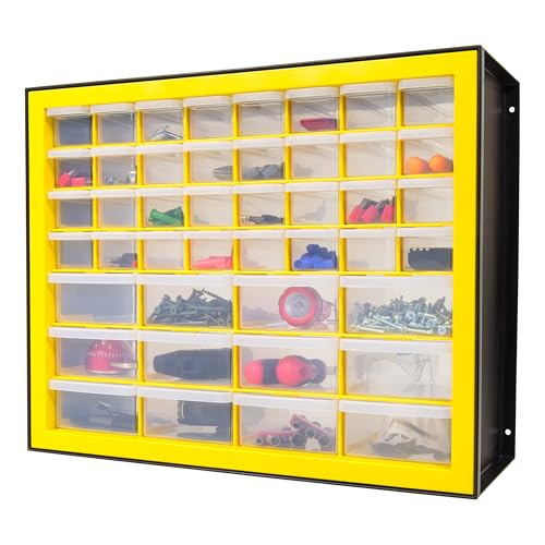 IRIS Plastic Hardware Storage Drawer, 44 Drawer Parts Cabinet - Yellow | Wall-mountable, Stackable, Building Bricks, Screws, Nuts & Bolts, Hardware, Garage Tool Storage - color: Yellow, size: 44 Drawer