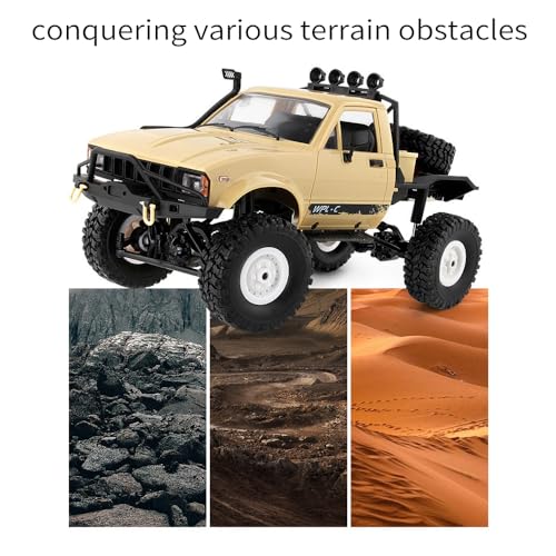GoolRC RC Truck, WPL C14 RC Crawler 1/16 Scale Remote Control Car, 4WD All Terrain Off Road Semi Truck, 2.4GHz RC Climbing Car with LED Lights and 2 Batteries for Adults (Yellow) - color: Yellow