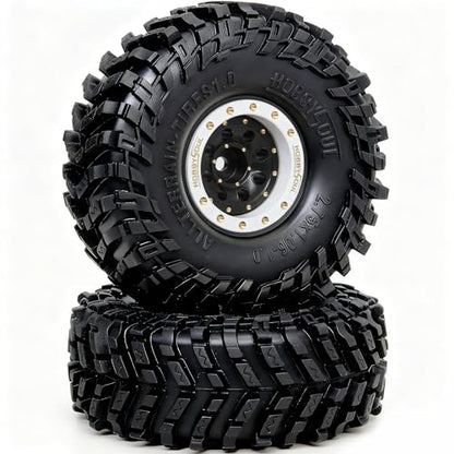 HOBBYSOUL 70mm Tall 1.0 Beadlock Wheels and Tires Set, Adjustable Offset Brass 1.0'' Wheels Rims White Black and Soft Sticky 1'' Tires for RC Crawler TRX4M SCX24 Upgrades - color: White & Black
