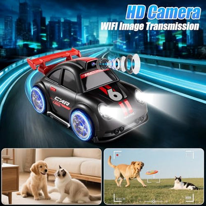 OBEST 2.4" Screen FPV Mini RC Car with Camera, Rechargeable 360° Drift Kids | Remote Control Car with 8G Card, Dual Control via Remote & App Controlled Vehicles, Follow/Escape/Demo Modes