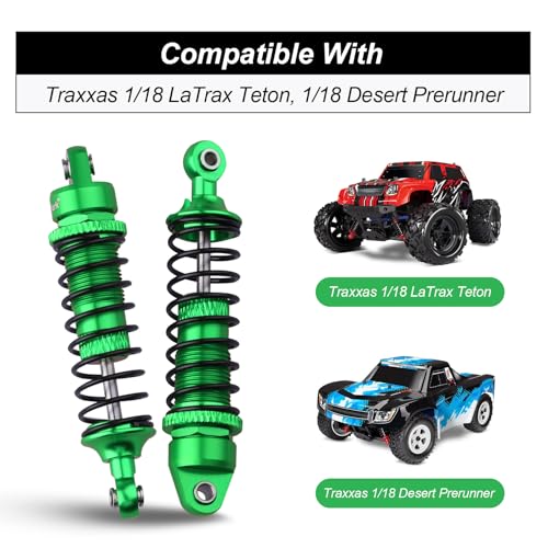 HobbyPark Aluminum Shocks Absorber Assembled (Front & Rear) Full Metal Dampers for Traxxas 1/18 LaTrax Teton Desert Prerunner, Replace Parts 7660 7665(4-Pack) (Green) - color: Green