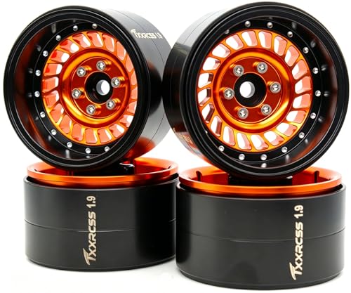 Super Heavy Rc 1.9 Beadlock Wheels Offsets -10mm Rims for 1/10 RC Crawler (Orange Black) XX - color: Orange Black