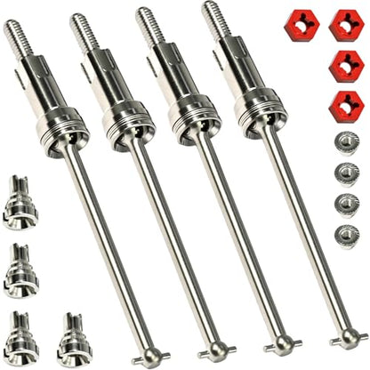 Hardened Steel CVD Driveshaft Front Rear with Hexs, Nuts, Drive Center Cup, Drivershaft Dogbone CVD Compatible with ARRMA 1/18 Mojave Granite GROM ARA2102, Replace #ARA311198 (Silver,Red) - color: Silver-red