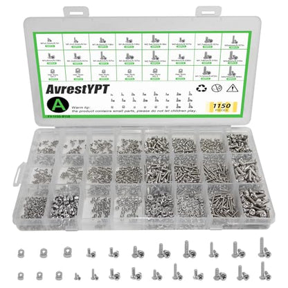 1150Pcs 304 Stainless Steel Metric Micro Screws Nuts Assortment, M1 M1.2 M1.4 M1.6 M1.7 M2 M2.5 M3 Sizes, Phillips Pan Head, Fully Threaded Kit for Arduino, RC Models, Electronics, DIY Projects - size: M1/1.2/1.4/1.6/1.7/2/2.5/3-1150Pcs