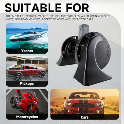 FARBIN Horns Truck Horn 24V Car Horn Loud Dual-Tone Train Horn Waterproof | 24V 130dB loud, black classic design, waterproof, universal for any 24V vehicles - style: 24V Black car horn