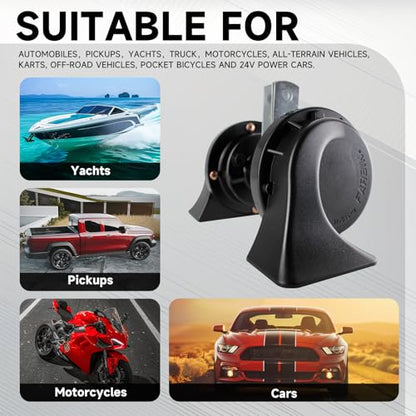 FARBIN Horns Truck Horn 24V Car Horn Loud Dual-Tone Train Horn Waterproof | 24V 130dB loud, black classic design, waterproof, universal for any 24V vehicles - style: 24V Black car horn