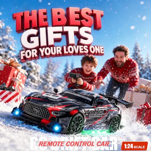 RC Car for Kids, 1:24 High Speed Remote Control Drift Car | 2.4GHz 4WD RC drift car with LED lights, 2 batteries (50-min runtime), drift tires, Birthday gift for boys aged 4-12, Black - color: 2-black